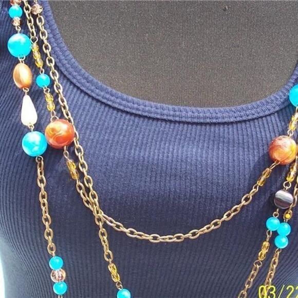 Cache Navy Stretch Cami Tee Top Removable Chain Bead Necklace Lot 2 New  $88 NWT - Picture 6 of 9